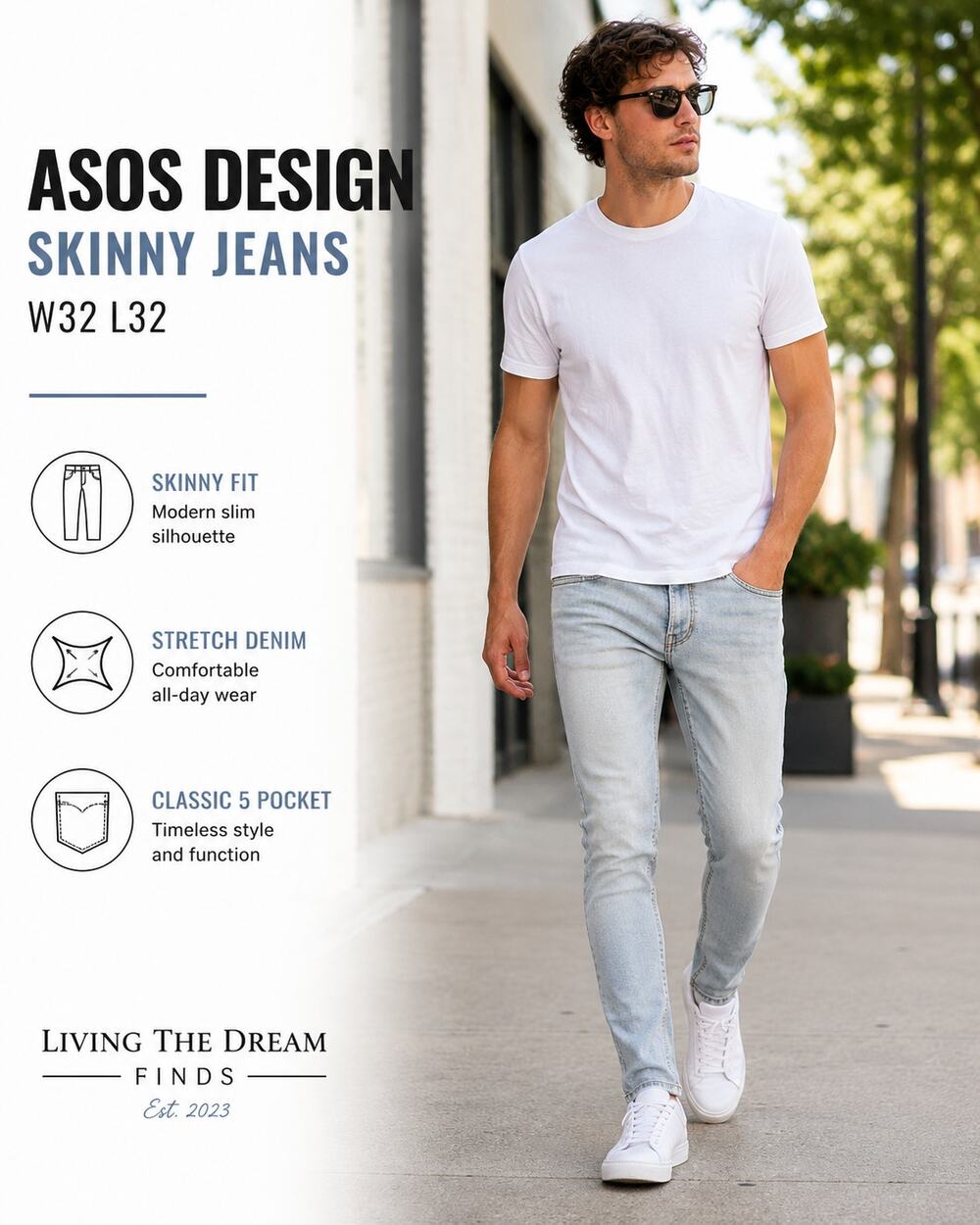 ASOS DESIGN Skinny Jeans Men's W32 L32 Light Wash Stretch Denim 32x32